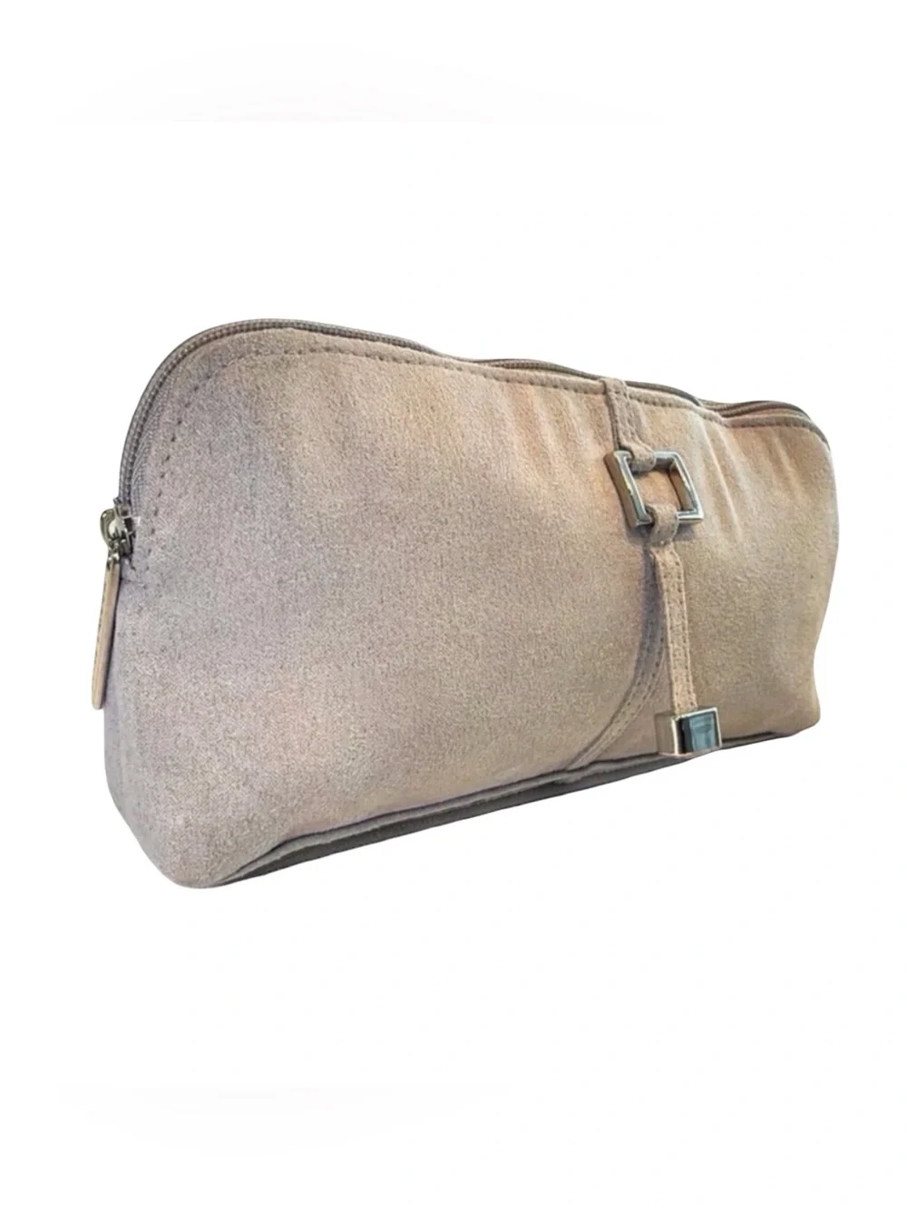 Estée Lauder Dove Grey Faux Suede Cosmetic Pouch | Silver Hardware | NWOT